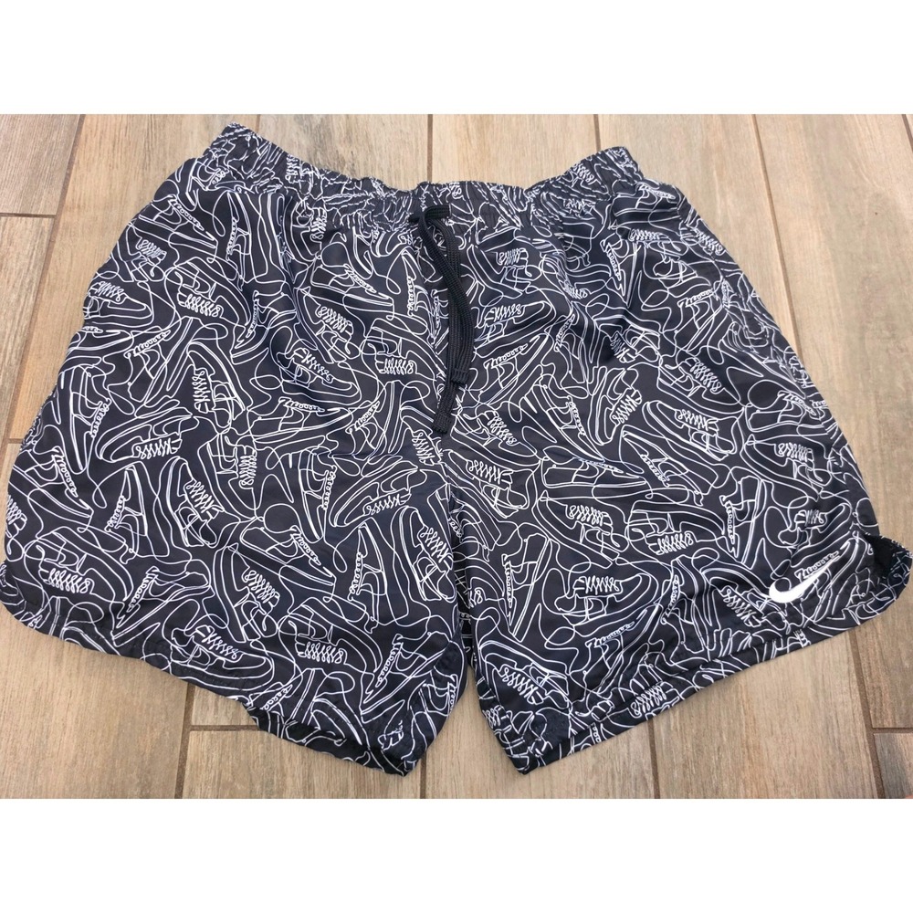Nike Mens Sneaker Graphic Swim Trunks Black White NESSE522 Size Large